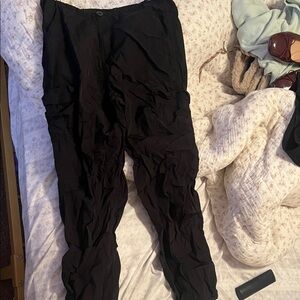 Black parachute pants white fox